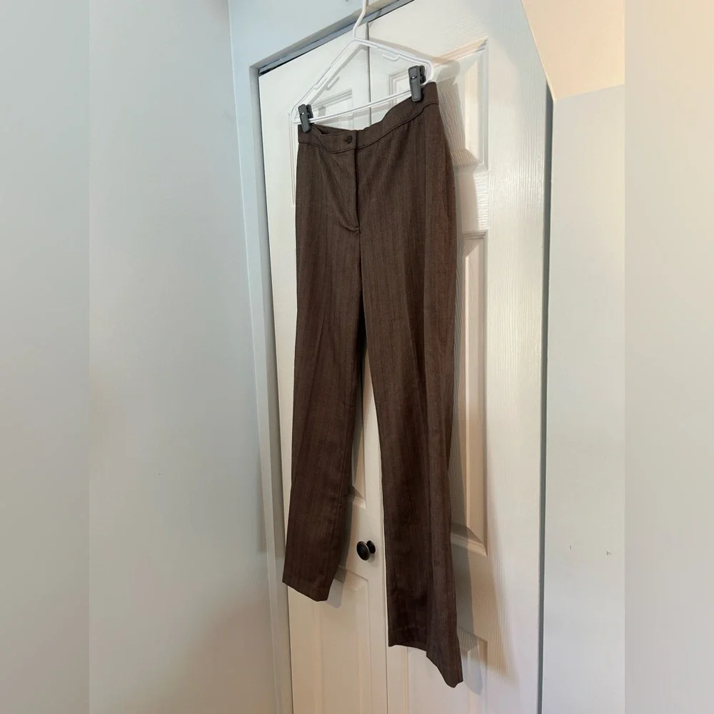 Coldwater Creek Brown Pinstripe Dress Pants Womens 12 Straight Leg Career Work
